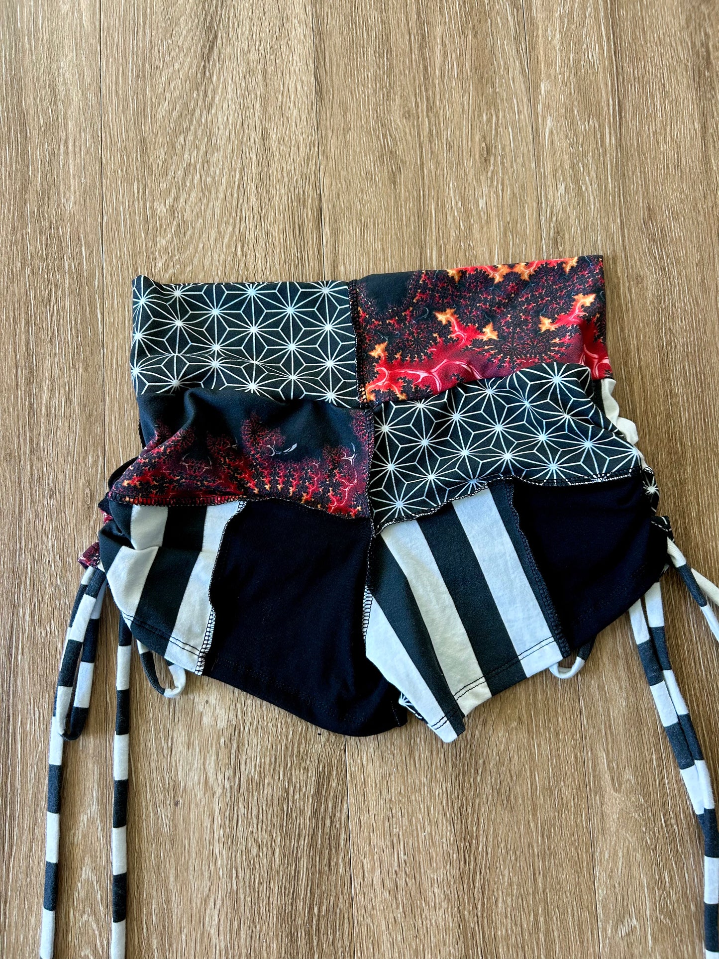 Patchwork Side-Cinched Shorts (M)