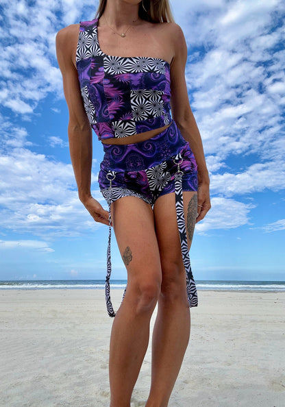 Patchwork Suspender Shorts