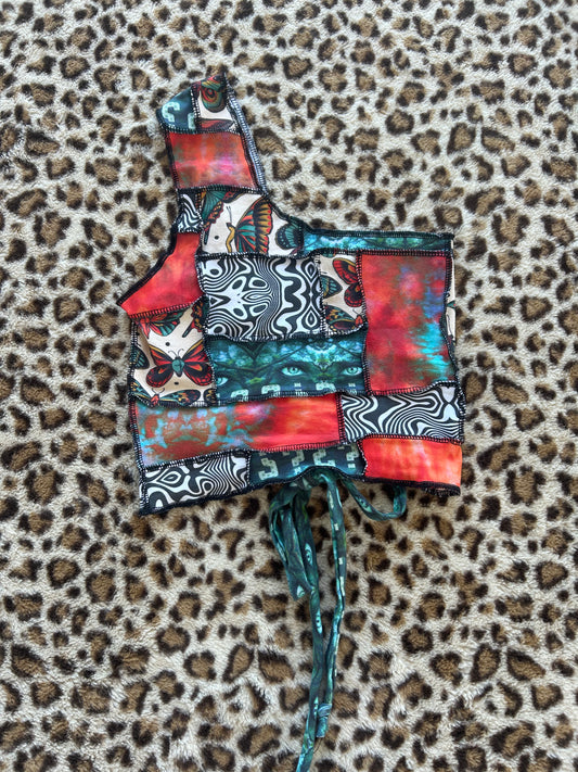 Patchwork One-Shoulder Top