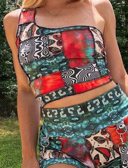 Patchwork One-Shoulder Top