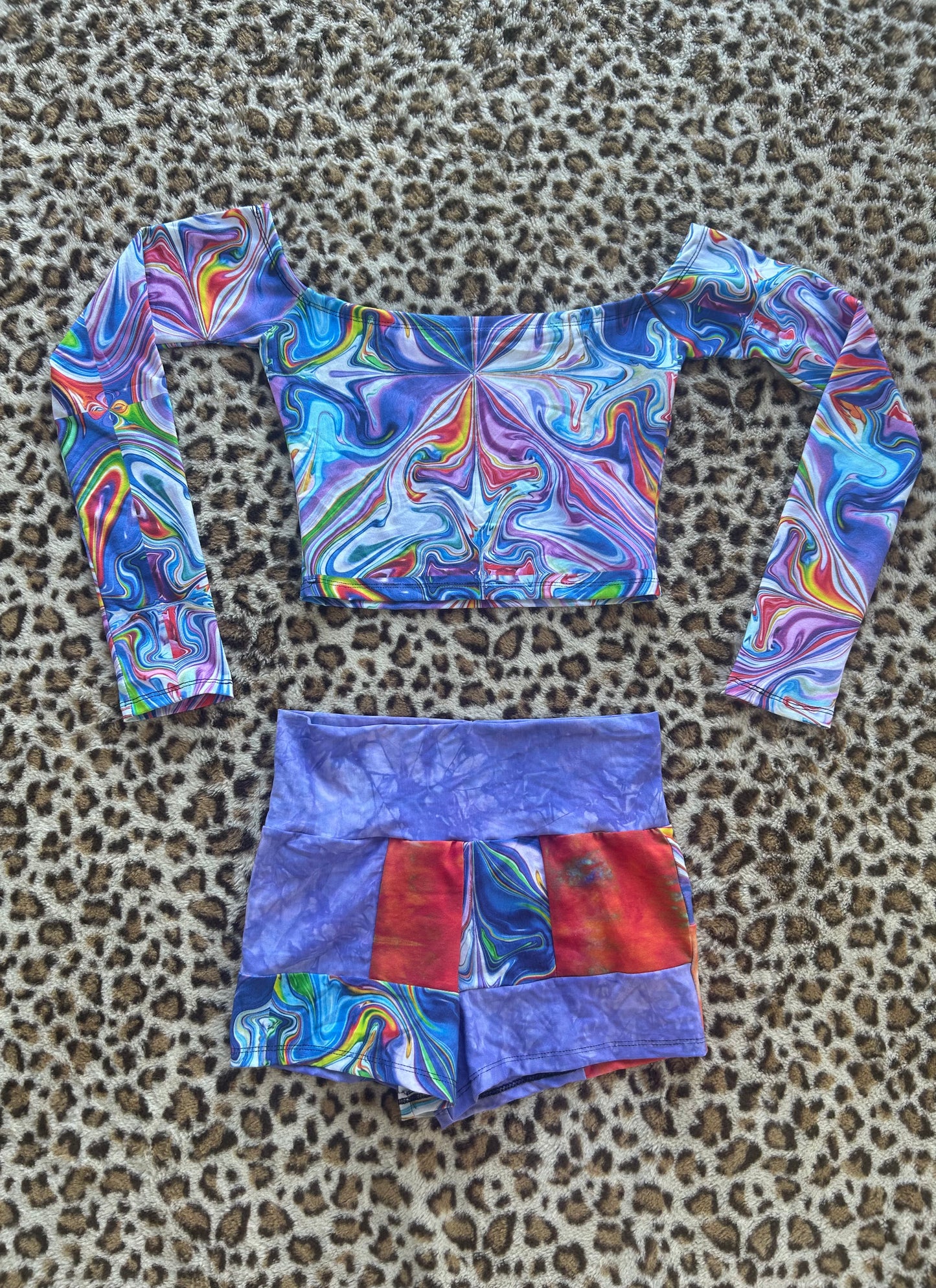 Off the Shoulder Top and Patchwork Shorts